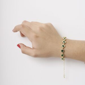 Pulsera de corazones dorada con verde